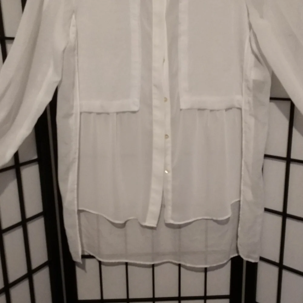 Kenneth Cole Sheer White Blouse sz Small - Picture 3 of 7